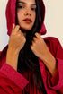 Embroidered long coat in cotton with hoodie